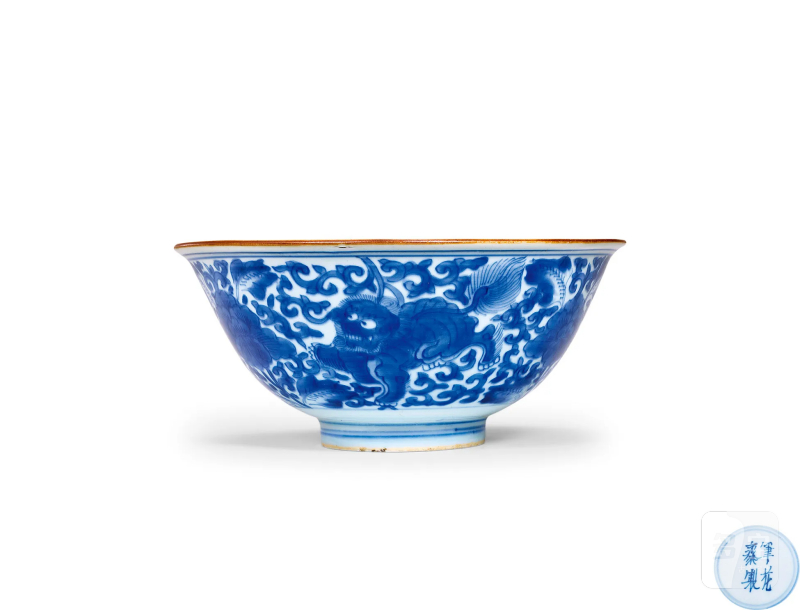 清康熙 青花狮子穿花大碗